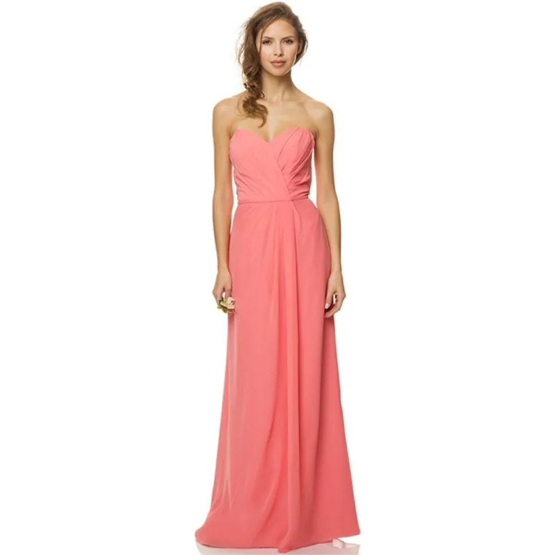 Дешевые 2015 Розовый Длинные свадебные платья шифон длиной в Пол, с открытой спиной Свадебная вечеринка платье платья на выпускной с вырезом