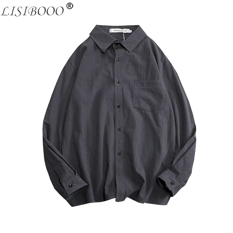 

LISIBOOO New Mens Long Sleeve Solid Shirt Male Cotton Casual Shirt Men's Boutique Tops Men Dress Shirts Long Sleeve