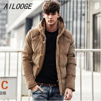 

AILOOGE Men's Solid Thick Hooded Winter Coat Slim British Tide Thick Winter Hooded Down Jacket Coat Tide Male British Solid