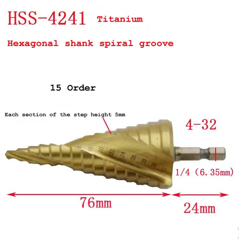 Набор спиральных сверл 4 мм-32,4-20,4-12 мм с титановым шестигранным хвостовиком