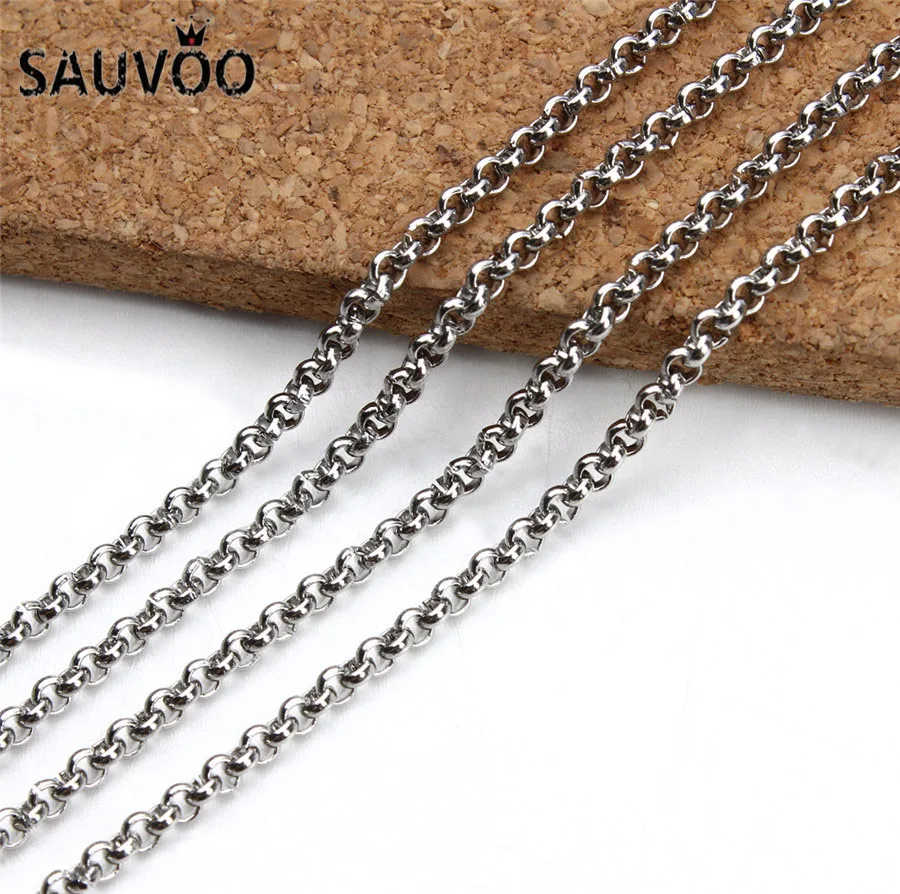 

SAUVOO 2metres/lot Stainless Steel O Bulk Chain Silver Color Rolo Link Chain 2/2.5/3/4/5mm For Necklace Diy Metal Jewelry Making