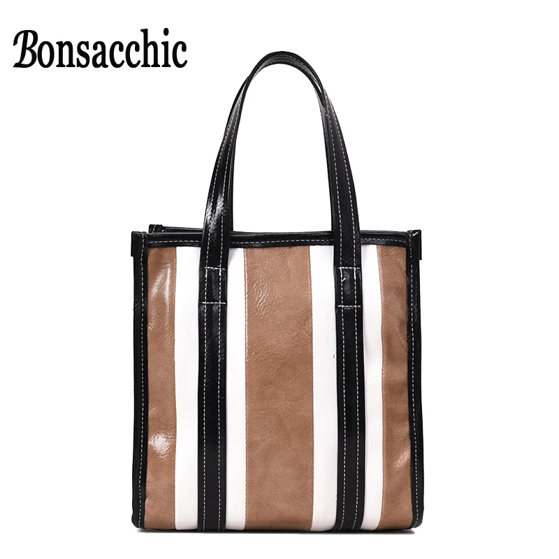

Bonsacchic Women PU Leather Striped Shoulder Handbag Women Fashion Tote Lady Red Messenger Bag Ladies Zebra Pattern Bucket Bag