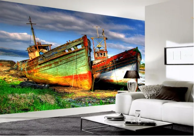 3d wallpaper custom photo mural colorful fishing boats 3d wall