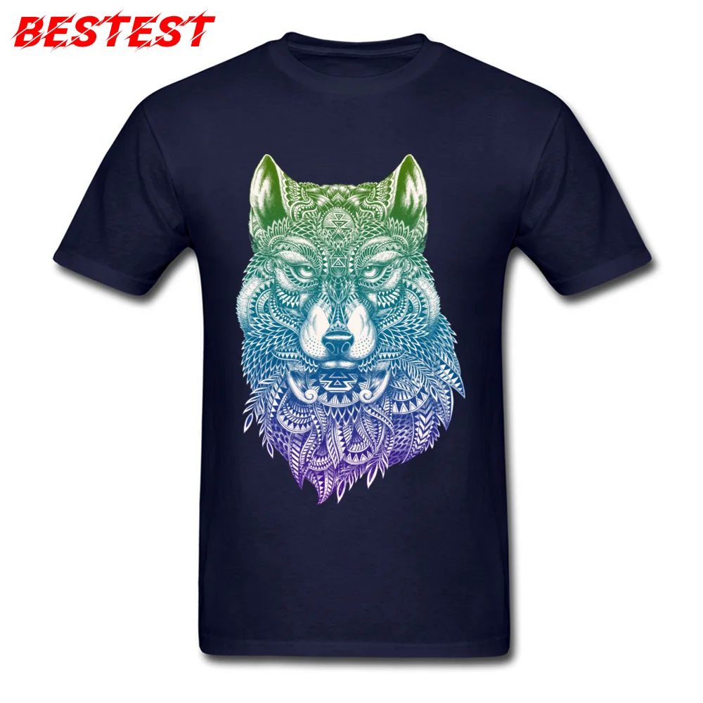 2018 Abstract Wolf Slim Fit Top T-shirts Round Neck Pure Cotton Youth Tops Tees Short Sleeve Summer Fall Slim Fit T-Shirt Abstract Wolf navy