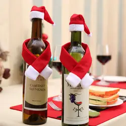 2 шт./компл. бутылки вина КРЫШКА Рождественский вина шапку шарф крышка комплект Кухня украшение для дома ужин вечерние новые Санта Клаус
