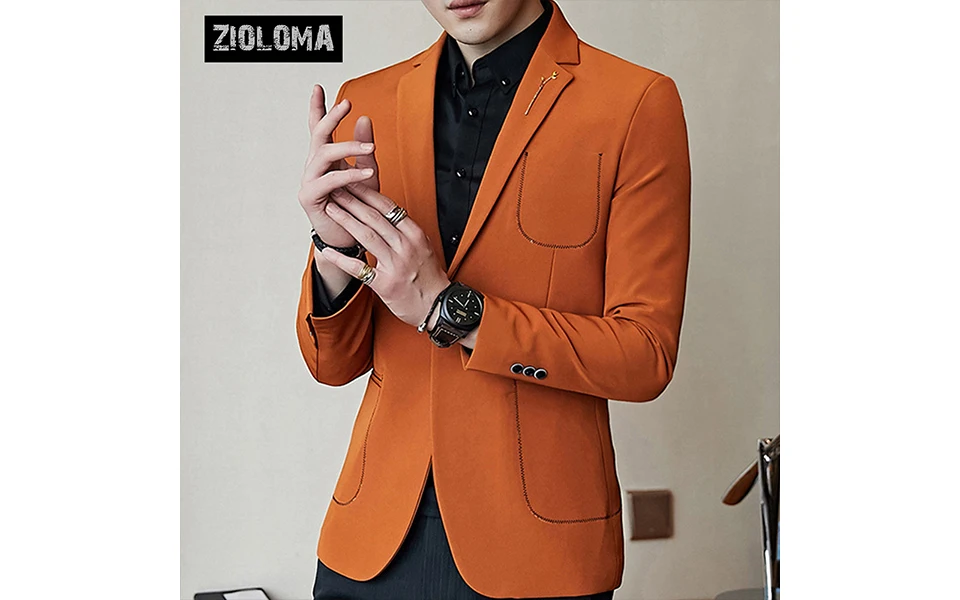 ZIOLOMA мужской модный приталенный костюм мужской деловой пиджак на одной пуговице брендовый мужской пиджак