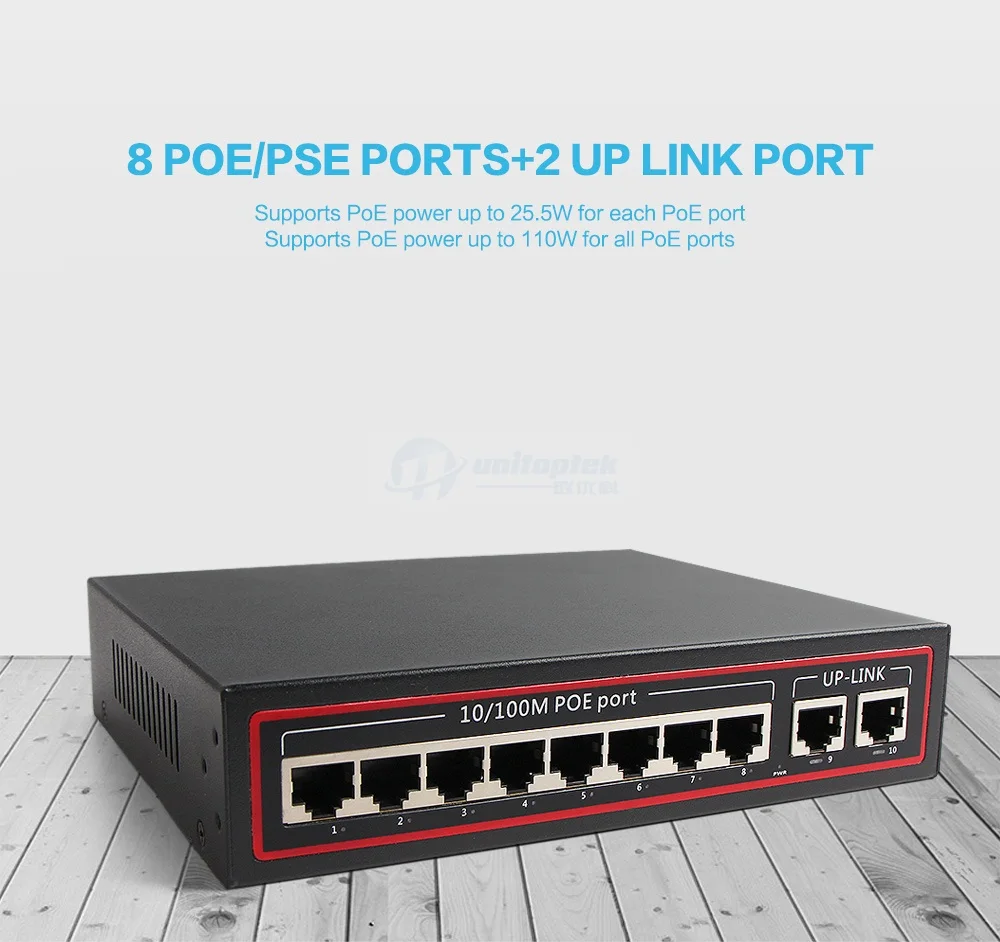 10 портов PoE Switch 8Ch с 2 портами настольный коммутатор Fast Ethernet 100 Мбит/с сетевой ip-камеры питание