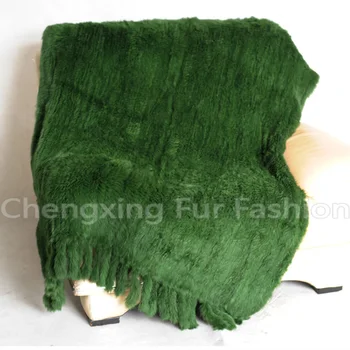 

CX-D-20C Super Quality Cream Hand Knitted Genuine Rabbit Fur Blanket Throw