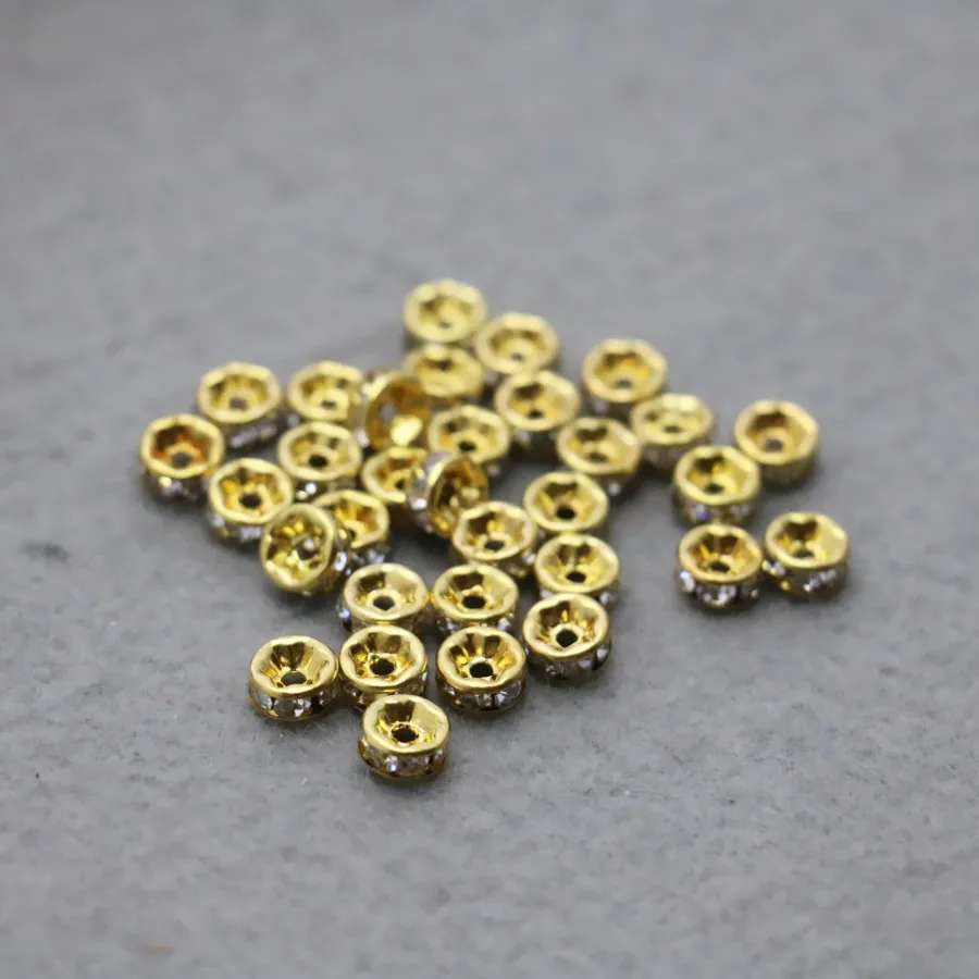 

100PCS Wholesale Gold-Color Circle Round Rhinestone separate beads Metal Fittings for Accessory DIY Machining parts Design 6mm
