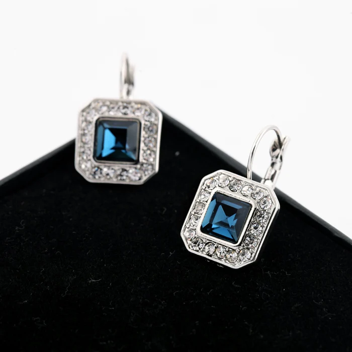 

Women Fashion Luxury Blue Square Crystal Drop Earrings Brincos Trendy Earrings Bijoux Jewelry Gift E5232