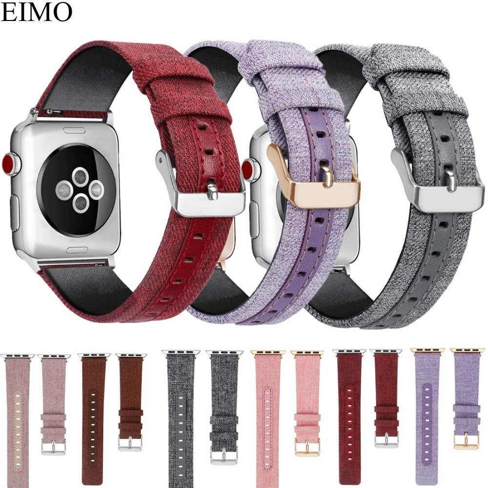 

Leather canvas strap For Apple watch bands 42mm 38mm for Iwatch series 4 3 2 1 Luxury Wrist band bracelet belt metal adapter