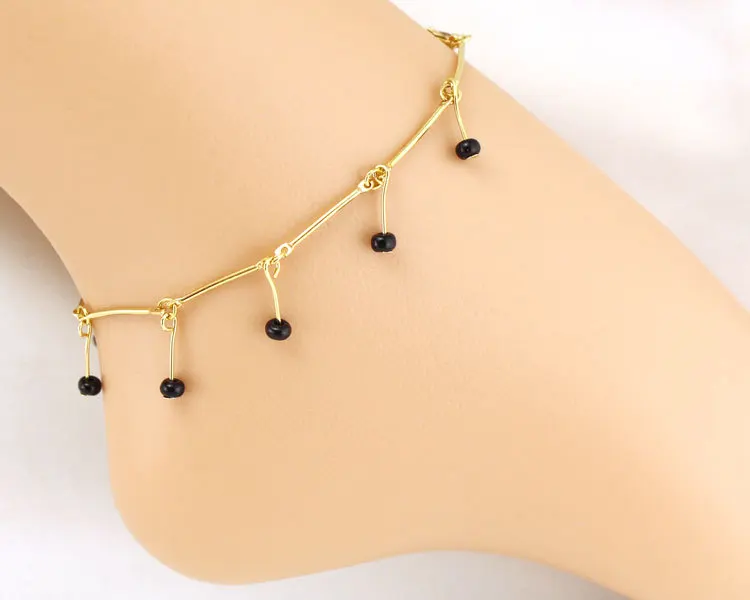 Gold Anklet Black Beads Leg Bracelet Foot Jewelry Ankle Bracelets for