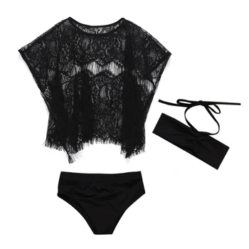 

Baby Girl Swimming Costume 3Pcs Girls Bikini Set Beachwear Swimsuit Cover-Up Tunics For Beach Black Bathing Suits Swimming Suit