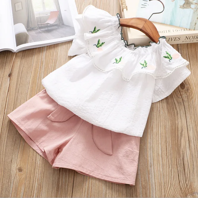 

2019 summer baby girls clothing sets short sleeve top+causal shorts pants 2pcs kids clothing fruit suit children cloth set