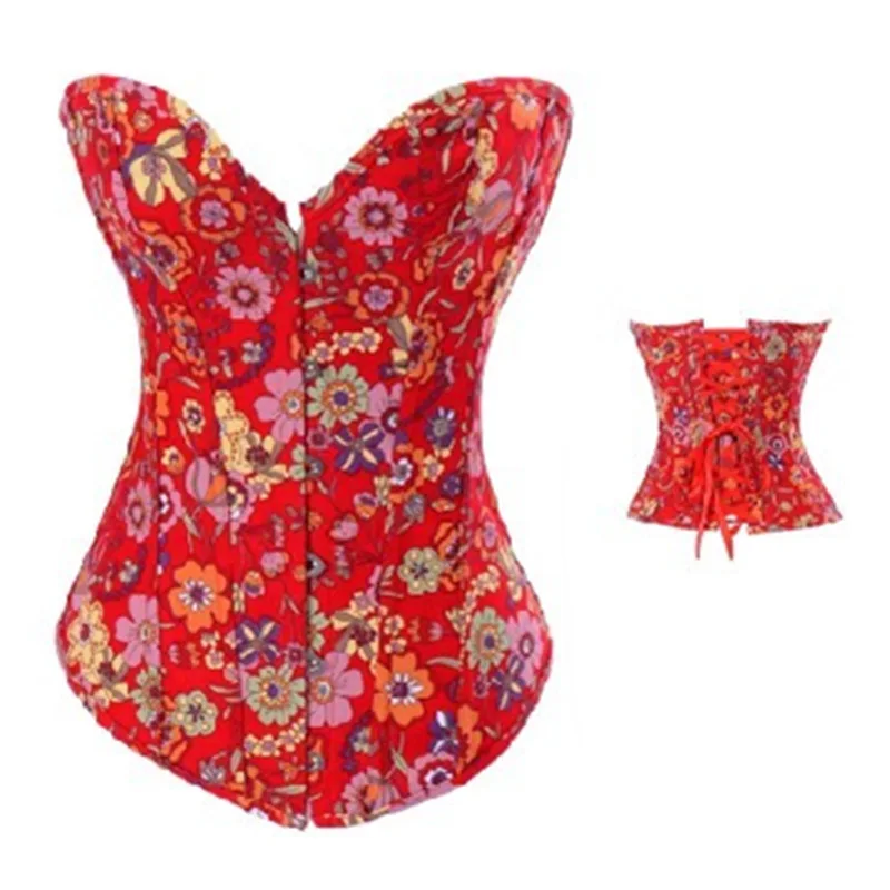 Hot Corsets Bustiers Tops Red Blue Floral Print Women Waist Corsets