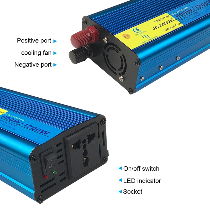 600 Вт 1200 Вт Пиковая полная мощность автомобиля DC 12 В до 220 В AC 230 в 240 в преобразователь питания чистая синусоида солнечный инвертор
