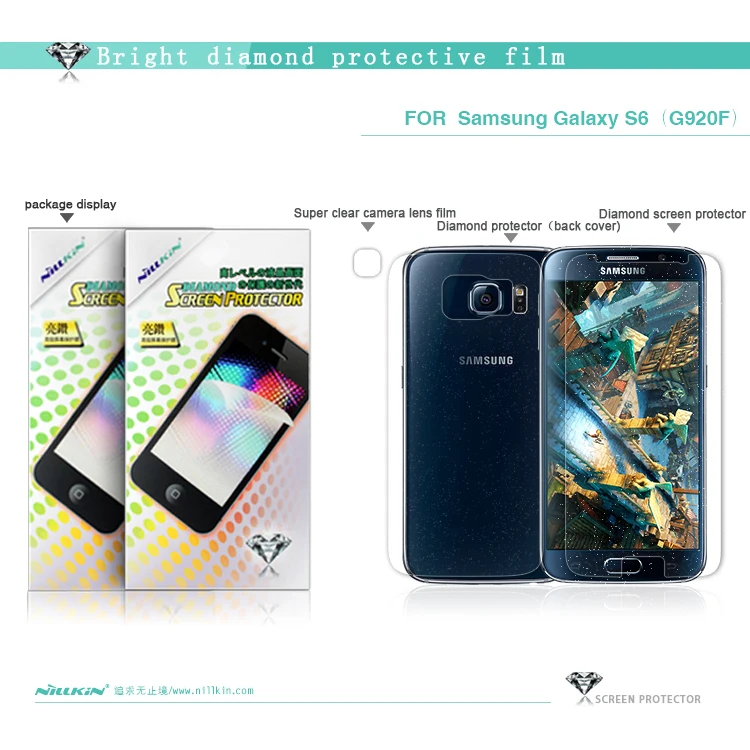 

Nillkin Bright Diamond Screen Protective Film For Samsung Galaxy S6 G9200 G920F Mobile Phone Screen Film + Packae +Free Shipping