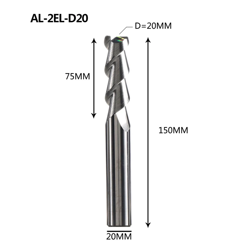 Инструмент с ЧПУ AL-2E AL-2EL твердосплавная Концевая мельница 2 Флейта концевая мельница квадратная головка Фрезерный резак с ЧПУ режущие инструменты Алюминиевый резак - Длина режущей кромки: AL-2EL-D20.0