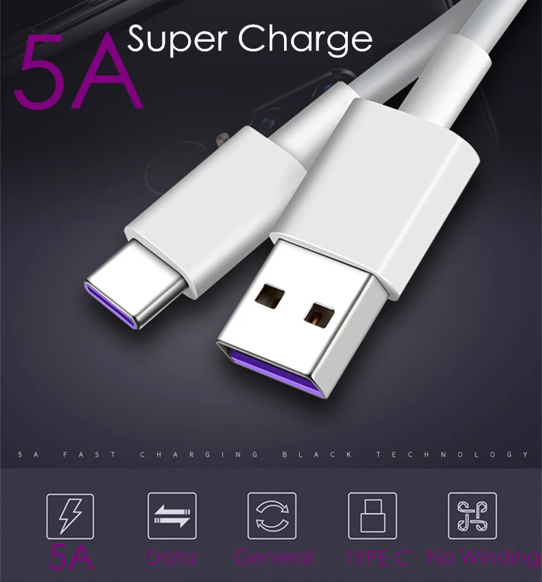 USB кабель 5A SuperCharge ток Быстрая зарядка TPE Лапша Тип C USB зарядное устройство кабель провод шнур для huawei P20 Lite mate 10 Pro