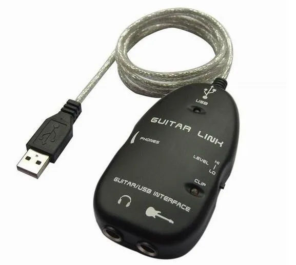 Black electric guitar PC/MAC Recording Adapter USB Guitar Link Cable