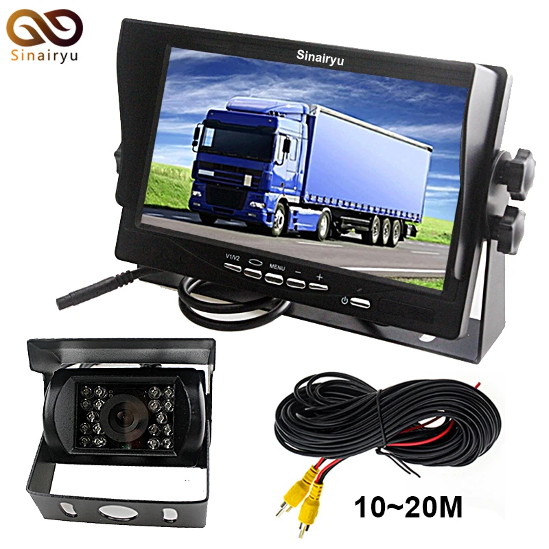 

DC12~24V Truck Bus HD 7 Inch TFT LCD Car Parking Monitor With Sun Shade 2CH Video Input + IR Night Vision Rear View Camera