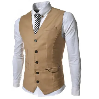 

High quality custom men's vest khaki single-breasted v-neck groom Christmas ball gown vest vest formal occasions