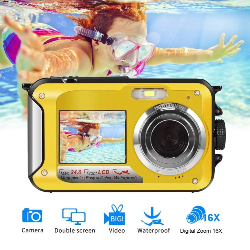 HD268 cámara Digital impermeable 2,7 pulgadas TFT cámara de doble pantalla 24MP MAX 1080 P Full HD cámara de Zoom subacuática nuevo llegada