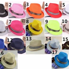 Новинка года 10 шт./лот мода мальчиков/Девушки Дети Твердые Цвет fedoras cap джаз шляпа случайный шляпа 17 Цвета