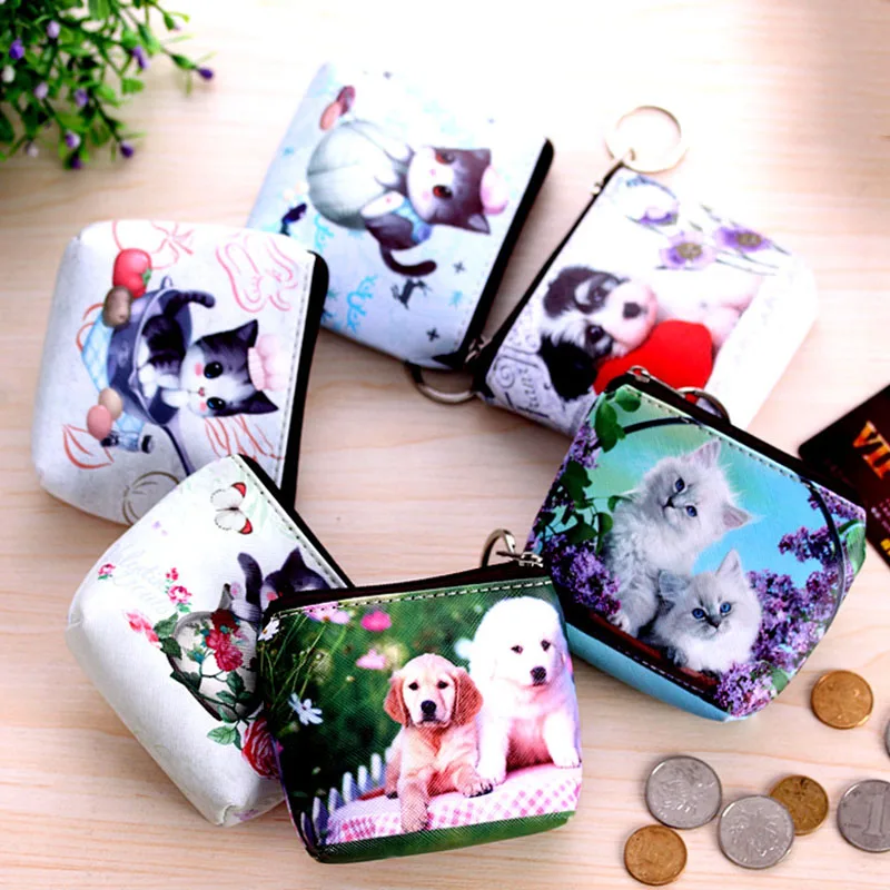 

50PCS / LOT Girl Printing Animal Coin Bag Girls Cute Kawaii Card Key Money Small Bags Creative Dog Purse Earphone Bag