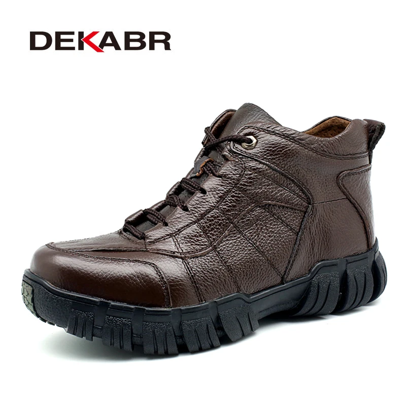Мужские теплые водонепроницаемые ботинки DEKABR, коричневые удобные модные ботинки из натуральной кожи с меховой подкладкой, зима