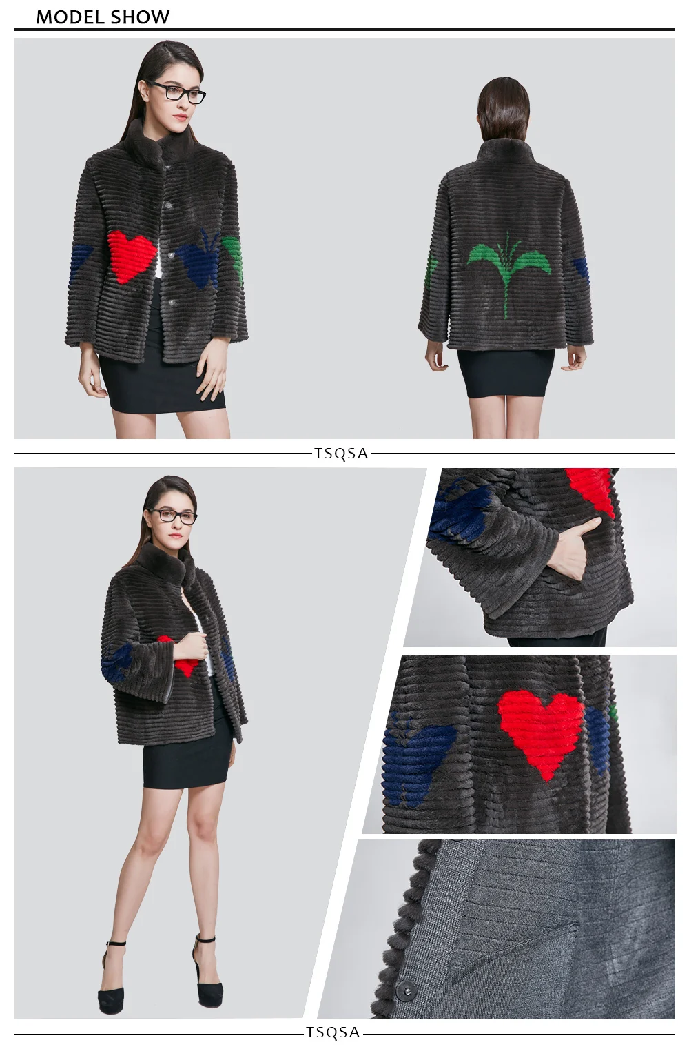Best TSQSA 2018 Fashion Real Rabbit Fur Coats Women Rex Rabbit With Floral Lady Clothing Natural Winter Female Outerwear Coat TAC1804 2