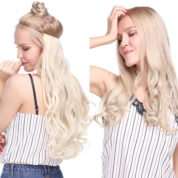 SNOILITE 20 inches Long Synthetic Hair Heat Resistant Hairpiece Fish Line Wavy Hair Extensions Secret Invisible Hairpieces 6