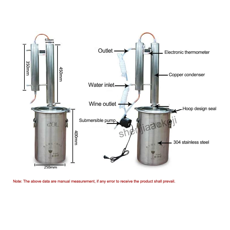 304 нержавеющая сталь 20л Самогонный дистиллятор медный дистиллятор охлаждающая катушка спирт домашнее Вино виски бренди дистиллятор 1 шт