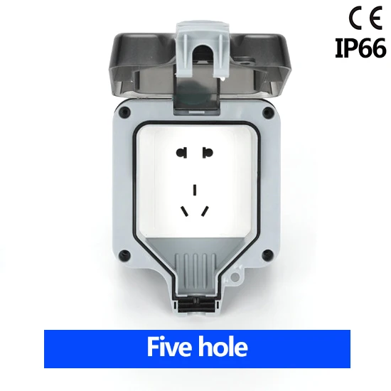 

IP66 waterproof socket five hole Waterproof Outdoor Wall Power Socket 16A Standard Electrical Outlet Grounded