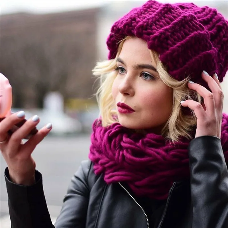 Fashion Knit hat ladies winter solid color simple thick wool hat warm earmuffs hat female cap