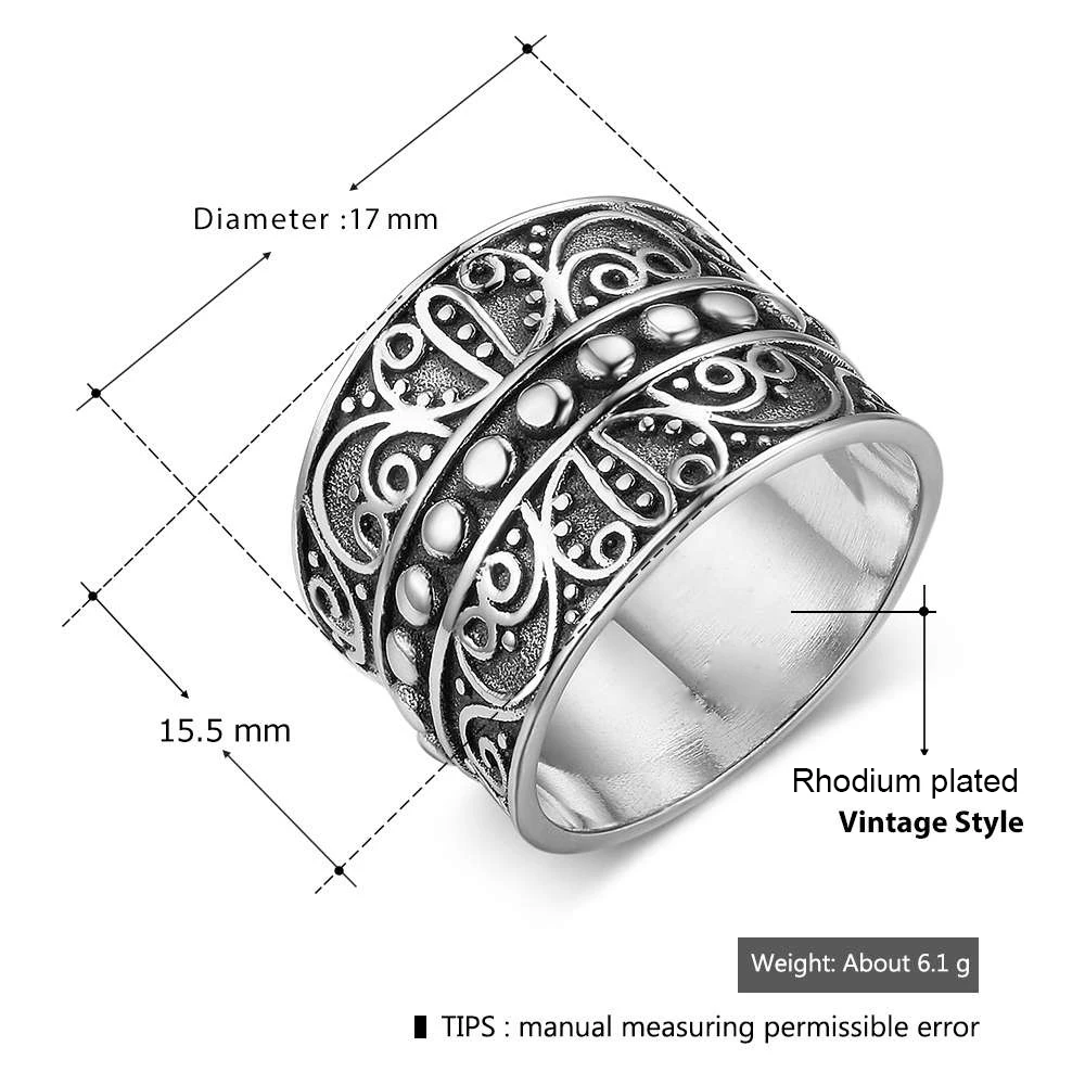 Винтажные стильные женские широкие кольца с шириной 15,5 мм, вечерние кольца с загадочным узором, подарок для девочек(JewelOra RI102790