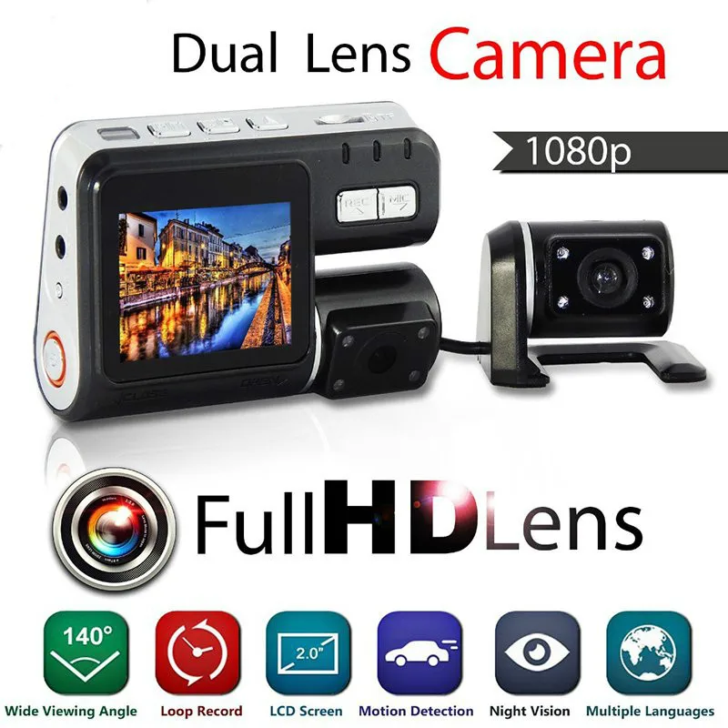 

Car DVR Camcorder G-Sensor Dual Car Camera DVR i1000 Full HD 1080P Dual Lens Dash Cam Video Recorder 2 Camera Night Vision
