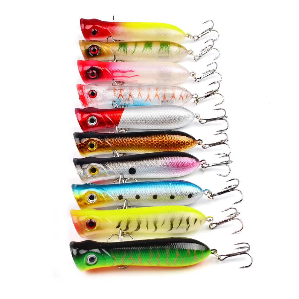  10Pcs/Lot Floating Swimming Popper Fishing Lures 10.7g/8cm Top Water Wobbler Hard Bait Sea fishing 