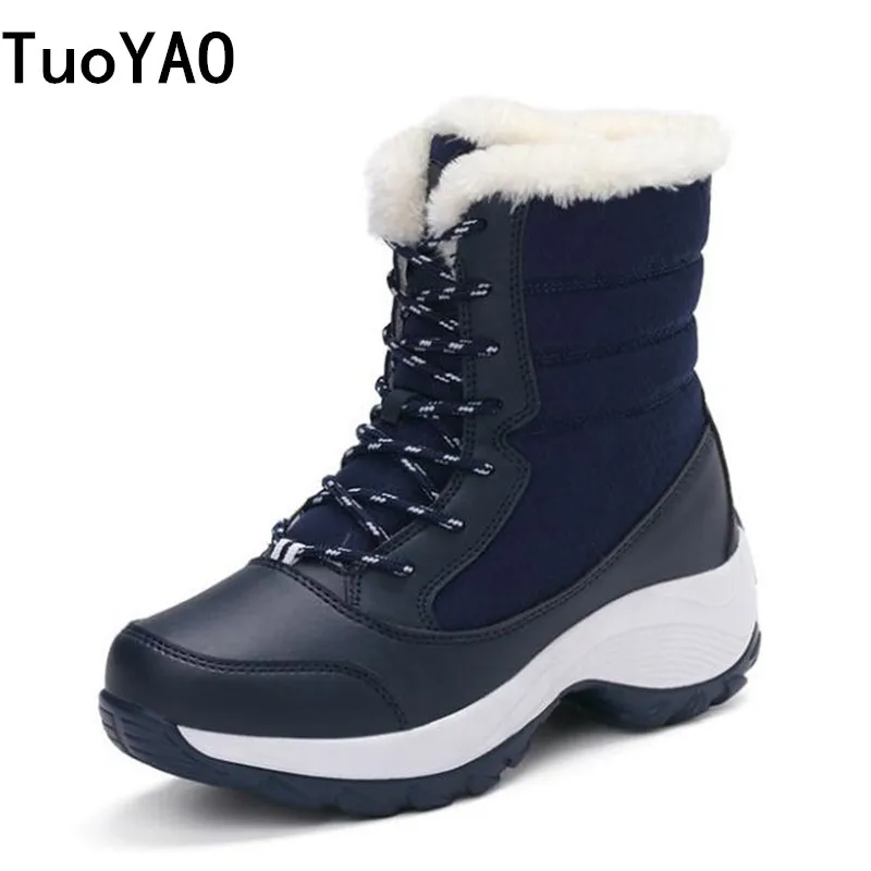 

New Arrival Fashion Waterproof Leather Women Snow Boots Winter Warm Plush Women's boots Waterproof Ankle Boots Flat shoes 35-42