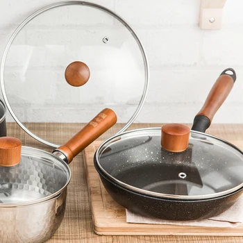

Janpense visual tempered glass and wood lid pot steamer cover wok see-through saucepan skillet kitchen cookware 16-30cm