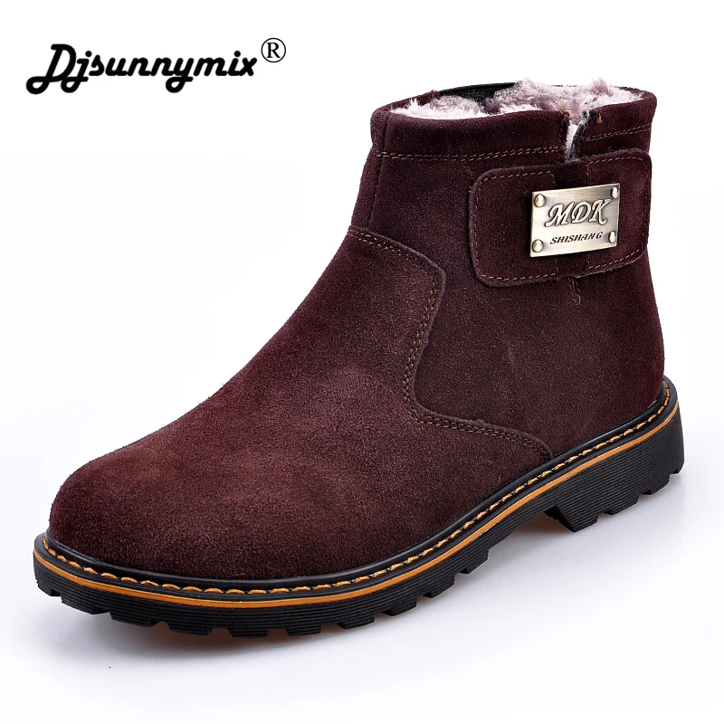 

DJSUNNYMIX Brand Men Boots Cow Suede Leather Winter Man Shoes Ankle Boot Men's Snow Shoe for Work