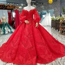 luxurious red wedding dress vintage ball gown elegant Bride wedding gowns with train for sweetheart 3d flowers beads lace 2018