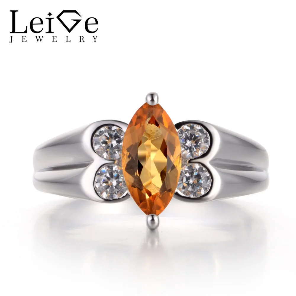 Leige Jewelry Natural Citrine Ring Engagement Ring Marquise Cut Yellow Gemstone Solid 925 Sterling Silver Romantic Gift for Girl