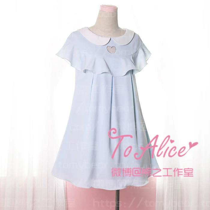 

Kawaii Sexy Girls Chest Heart Hollow Out Falbala Layer Butterfly Sleeve Summer Chiffon Dress Cute Lolita One Piece Blue & Pink