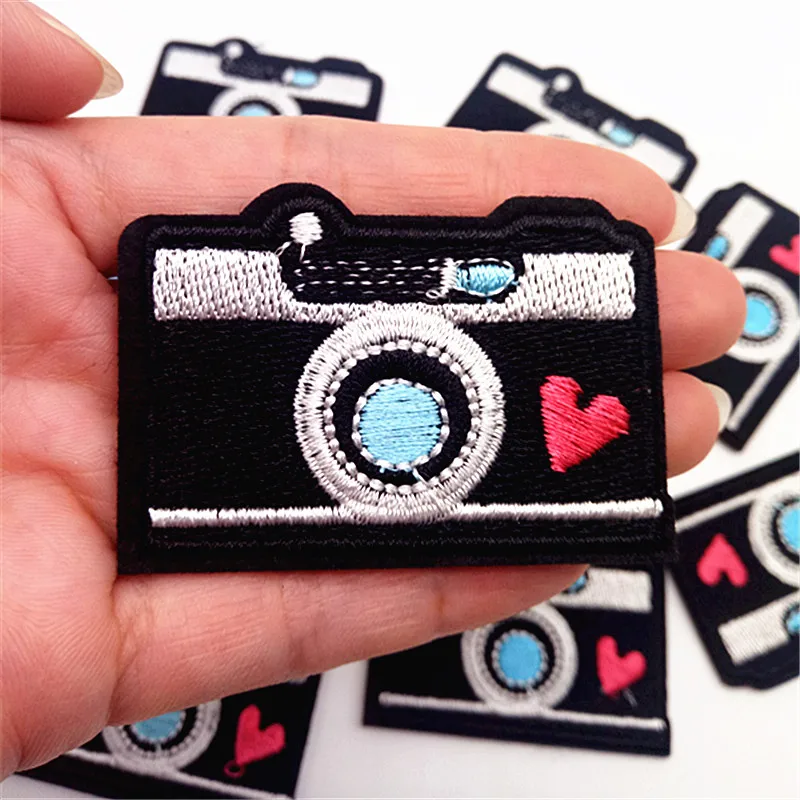 

Wholesale 10Pcs Lovely Camera Icon Patches Badges Iron On Sewing Embroidered Applique Patch For Clothes Sheos Bags DIY Stickers