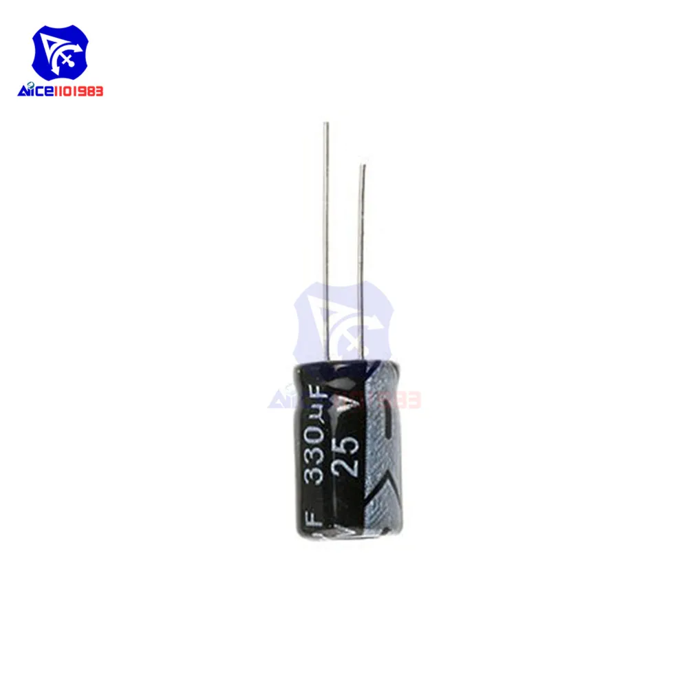 50PCS/Lot Redial Lead Aluminum Electrolytic Capacitor 25V 330uF Capacitance 10*12mm Low ESR | Электронные компоненты и