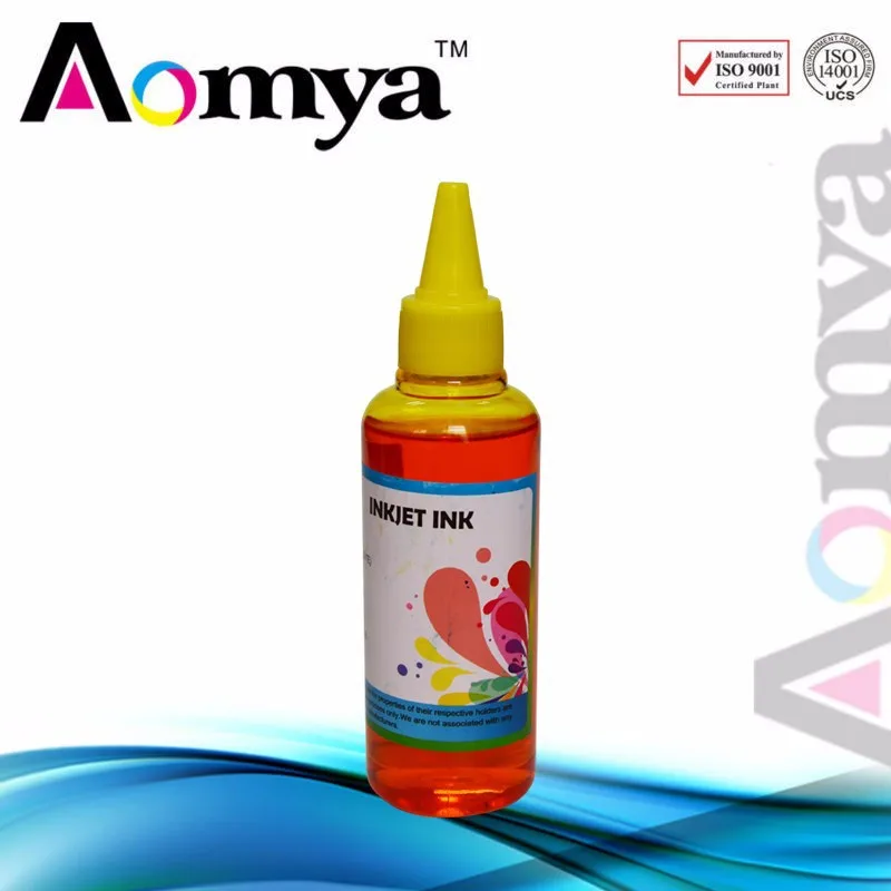 Aomya Yellow Universal Dye ink Compatible for HP printer ink model Rub resistent Dry fast 100ml
