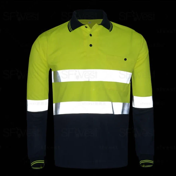 New Mens Hi Vis High Visibility Long Sleeve Grey Collared Polo Work Shirt
