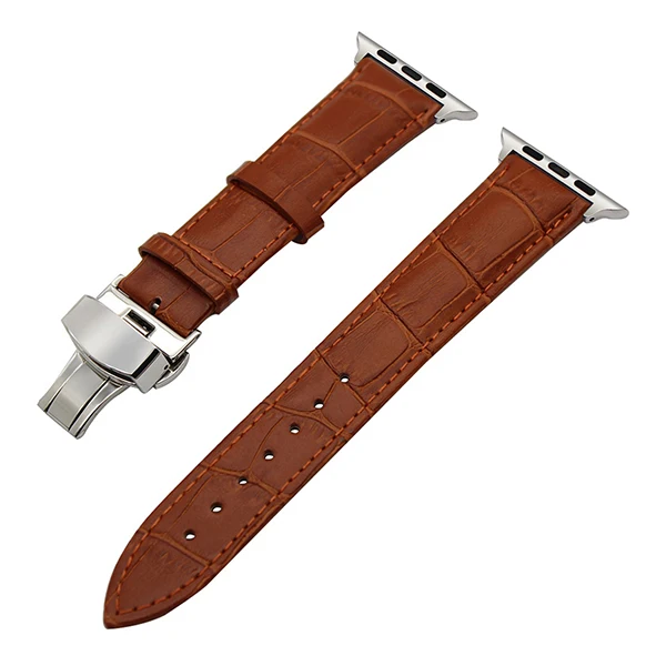 Ремешок для часов Croco из натуральной кожи для 38 мм, 40 мм, 42 мм, 44 мм, iWatch, Apple Watch, серия 5, 4, 3, 2, 1, ремешок с бабочкой и пряжкой, браслет
