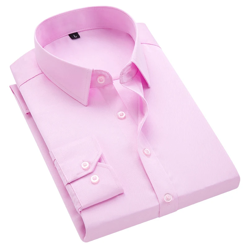 New Smart Casual Shirts Men Wedding Business Party Formal Business Men Dress Shirts Male Solid White 4